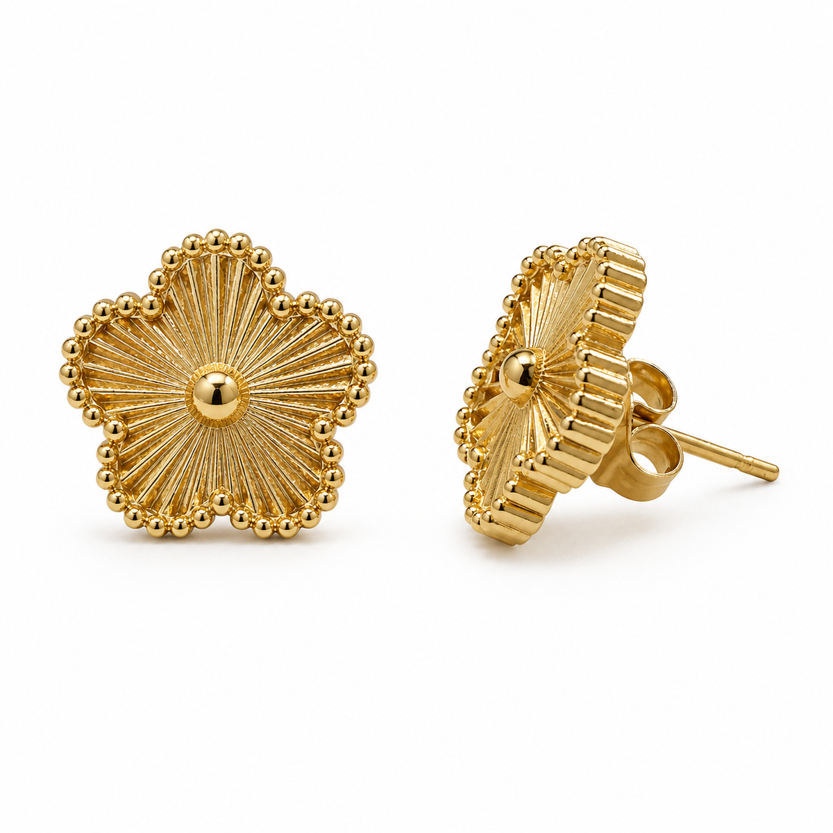 14K Gold Plated Stainless Steel Clover Stud Earrings
