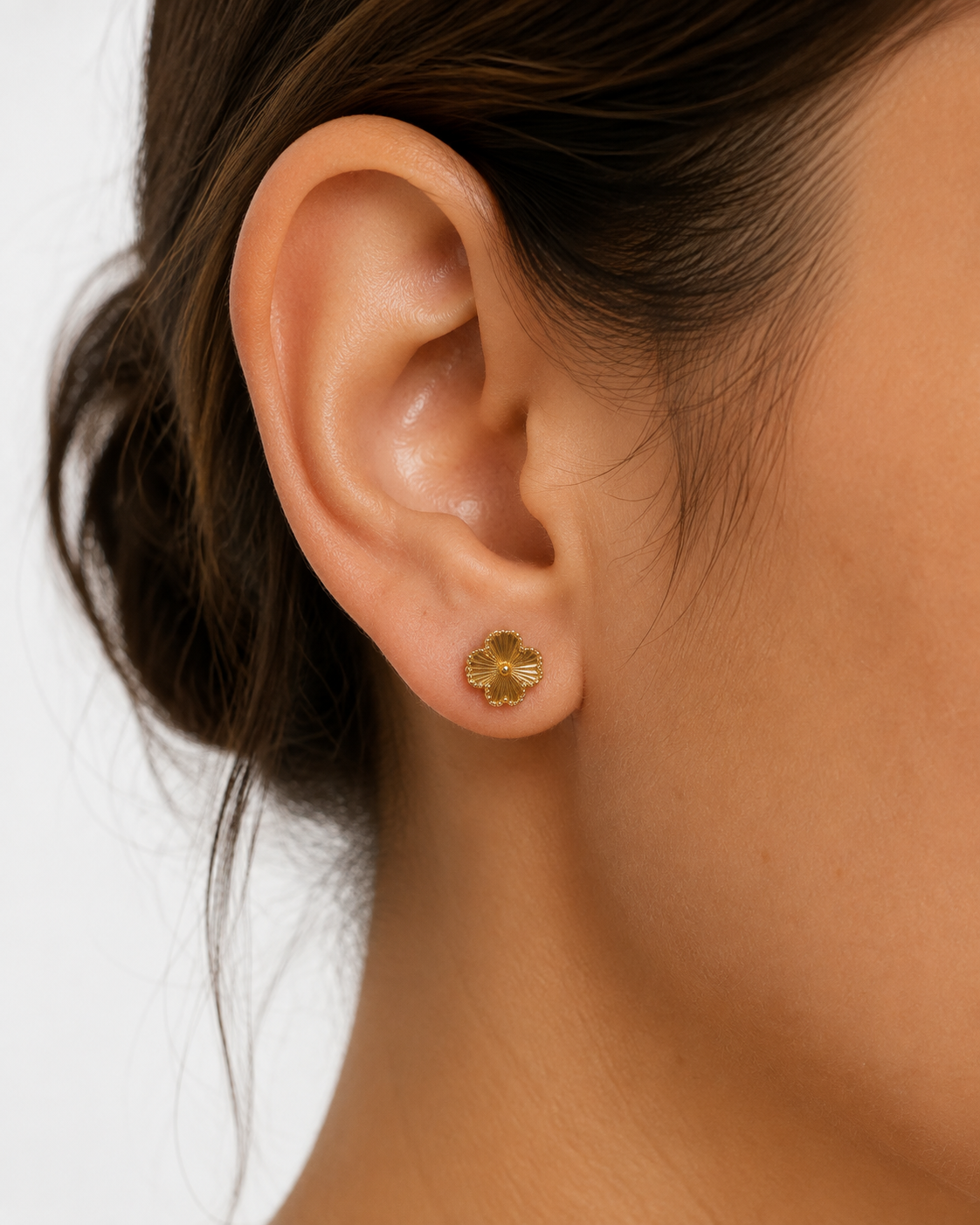 14K Gold Plated Stainless Steel Clover Stud Earrings