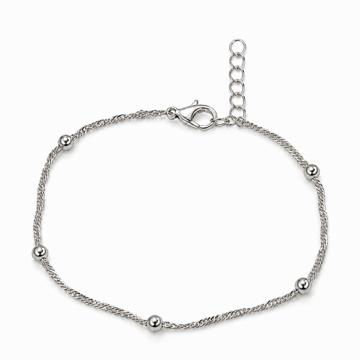 Silver-Tone Beaded Rope Chain Bracelet