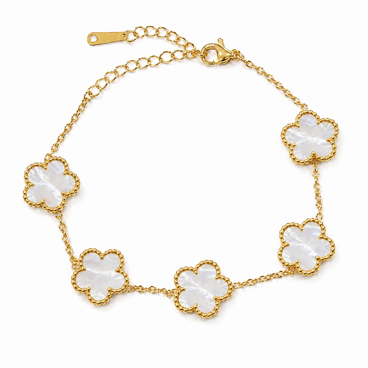 14k Gold Plated Mother-of-Pearl Flower Bracelet