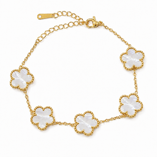 14k Gold Plated Mother-of-Pearl Flower Bracelet