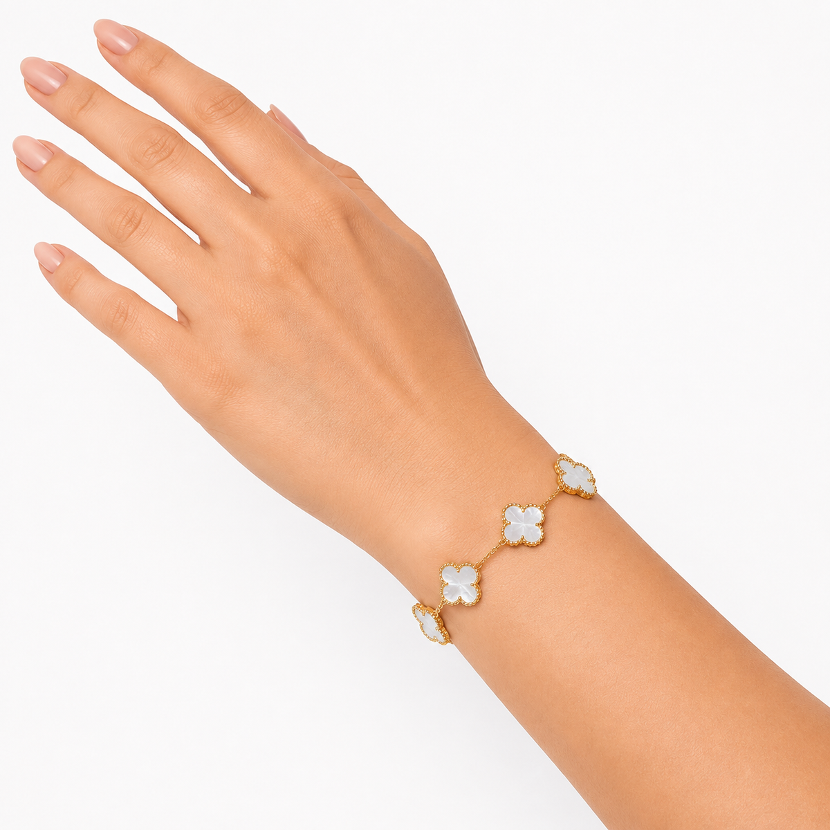 14k Gold Plated Mother-of-Pearl Flower Bracelet