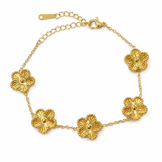 14K Gold Plated Stainless Steel Clover Bracelet