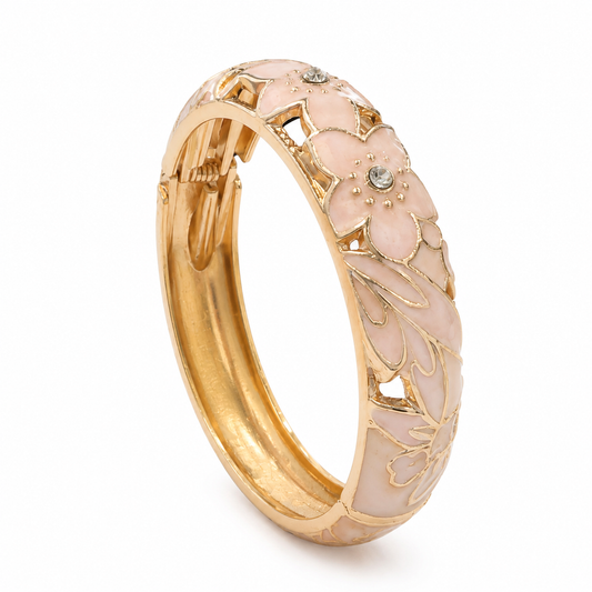 Gold-Tone Pink Floral Enamel Bangle Bracelet