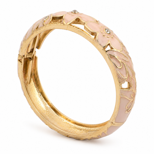 Gold-Tone Pink Floral Enamel Bangle Bracelet