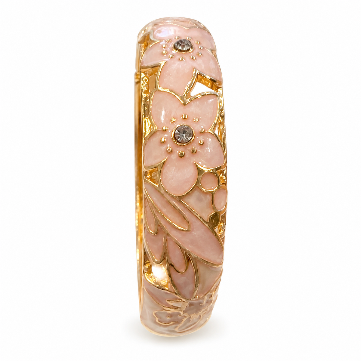 Gold-Tone Pink Floral Enamel Bangle Bracelet