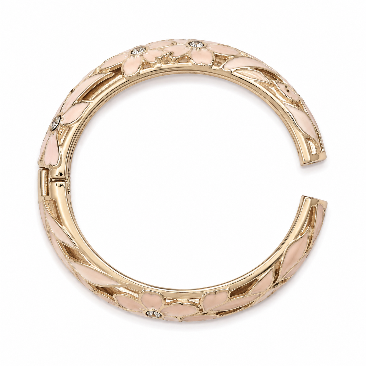 Gold-Tone Pink Floral Enamel Bangle Bracelet