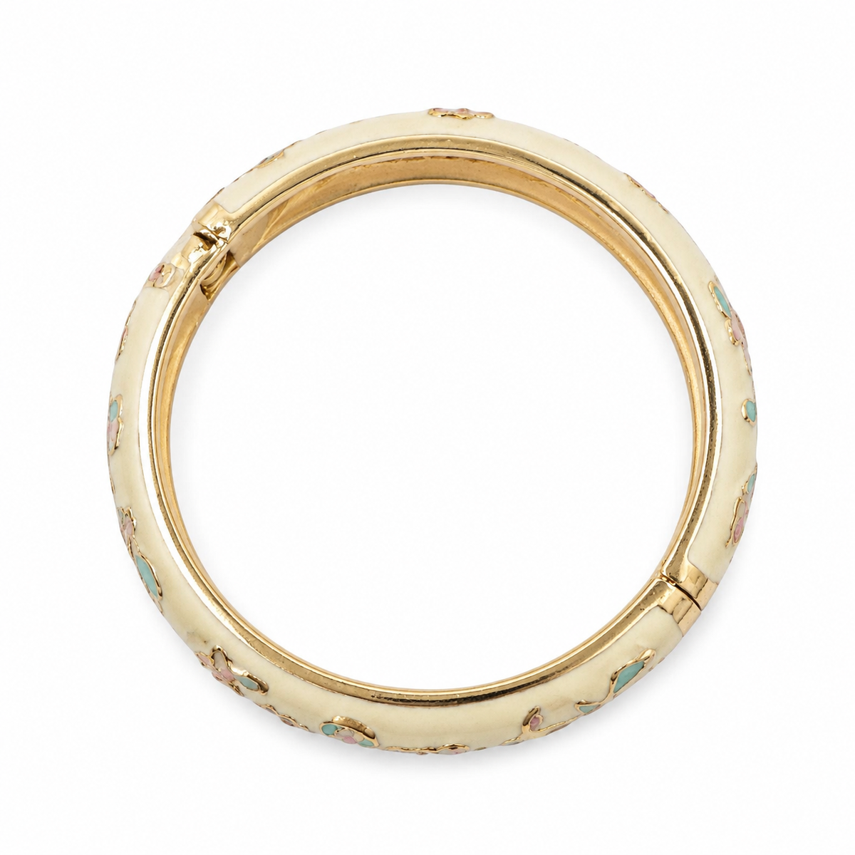 Gold-Tone Floral Enamel Hinged Bangle Bracelet