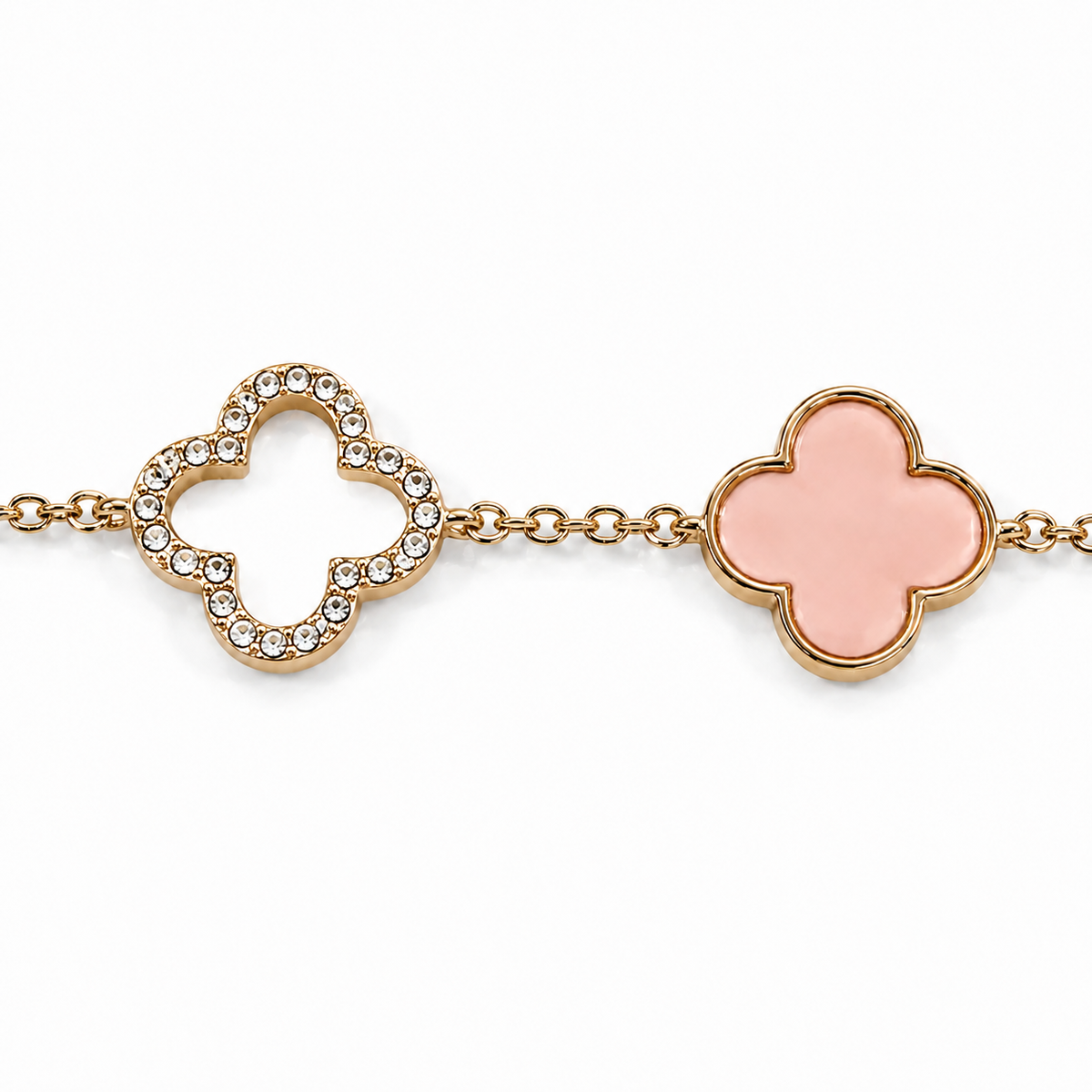 18K Gold Plated Pink and Rhinestone Clover Bracelet