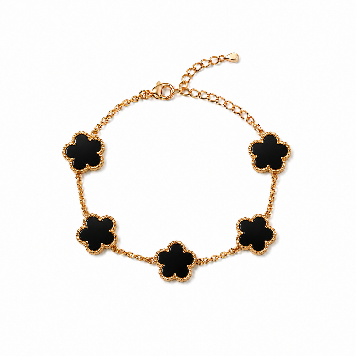 18K Gold Plated Black Flower Bracelet
