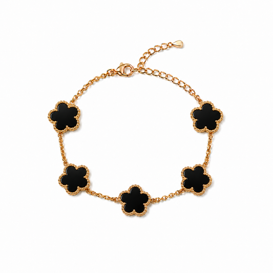 18K Gold Plated Black Flower Bracelet
