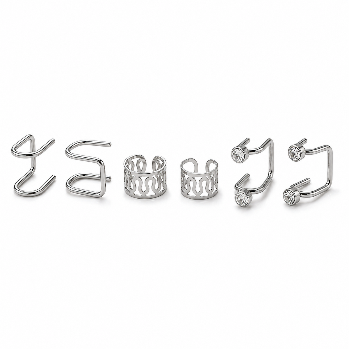Silver-Tone Ear Cuff Set – 3 Pairs