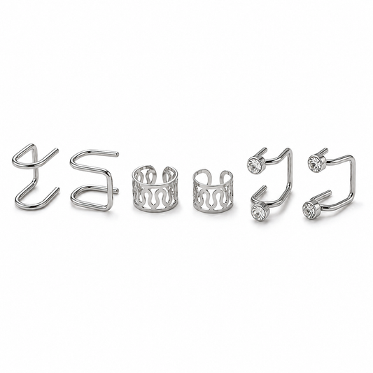 Silver-Tone Ear Cuff Set – 3 Pairs