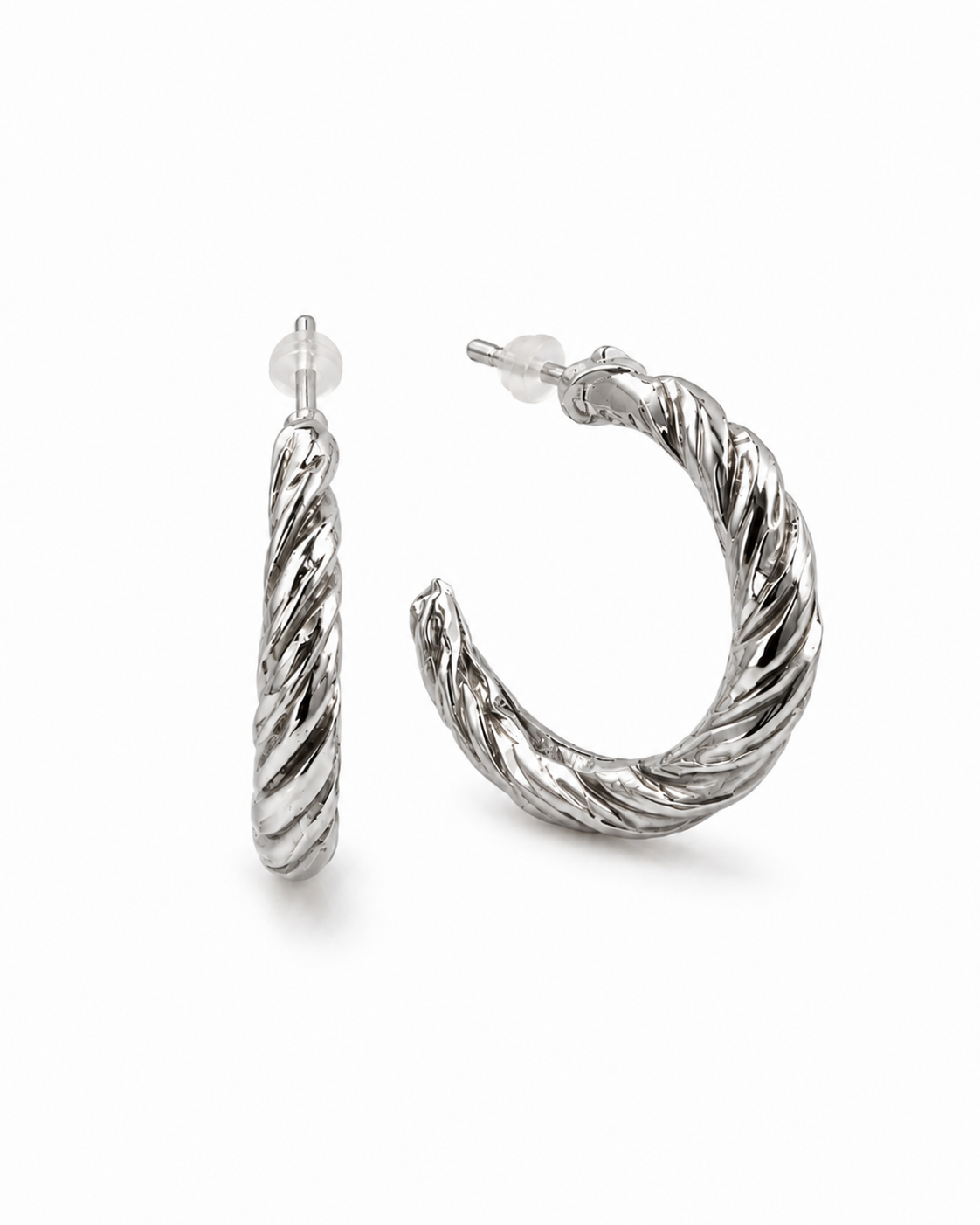 Silver-Tone Twisted Hoop Earrings