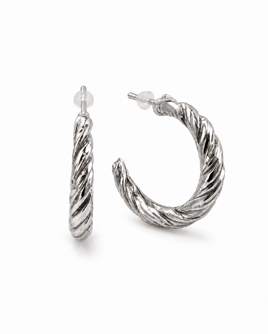 Silver-Tone Twisted Hoop Earrings