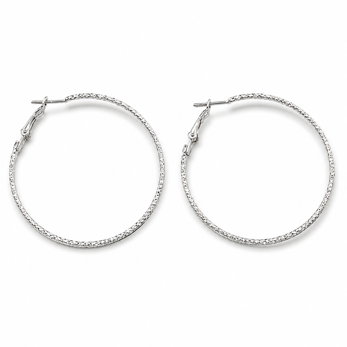 Silver-Tone Textured Hoop Earrings
