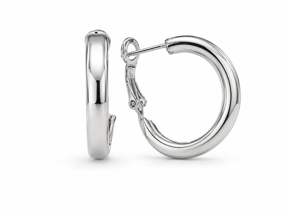 Silver-Tone Polished Hoop Earrings
