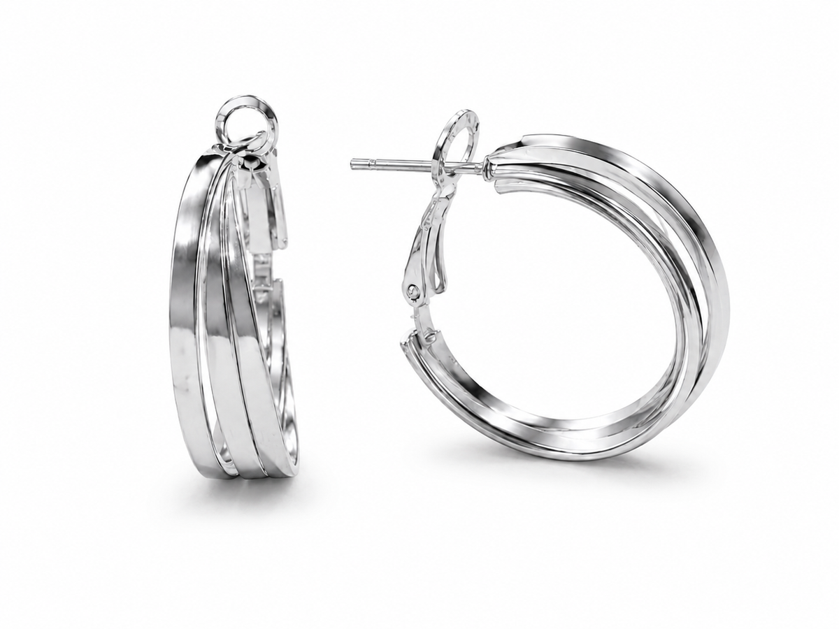 Silver-Tone Triple Hoop Earrings