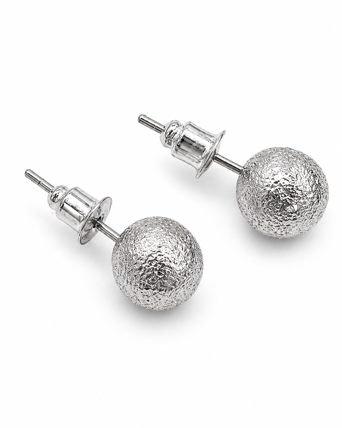 Silver-Tone Textured Ball & Pearl Stud Earring Set – 2 Pairs