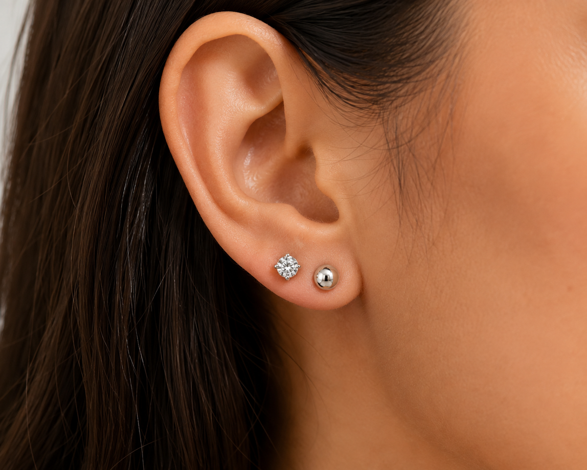 Silver-Tone Crystal & Ball Stud Earring Set – 2 Pairs