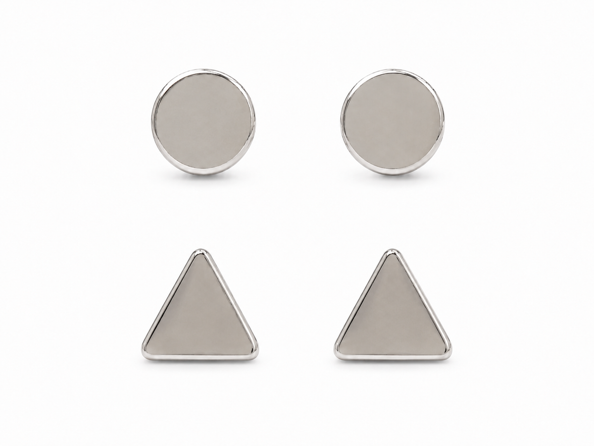 Silver-Tone Circle & Triangle Stud Earring Set – 2 Pairs