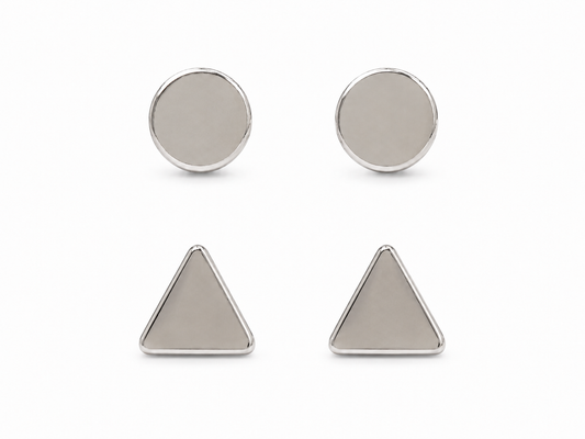Silver-Tone Circle & Triangle Stud Earring Set – 2 Pairs