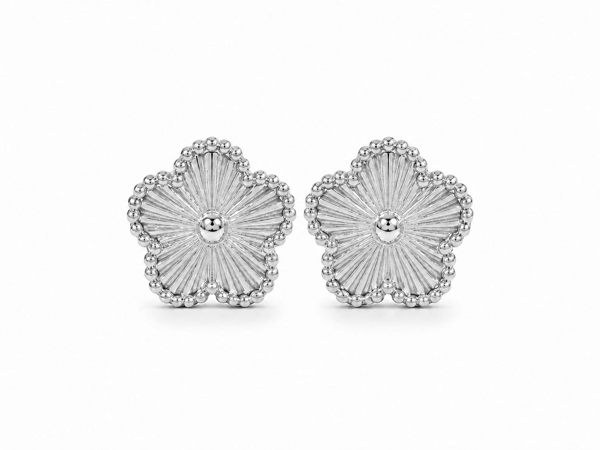 14K Gold Plated Stainless Steel Floral Stud Earrings