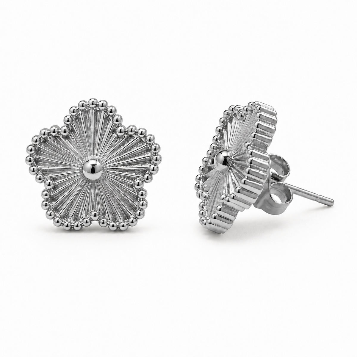 14K Gold Plated Stainless Steel Floral Stud Earrings