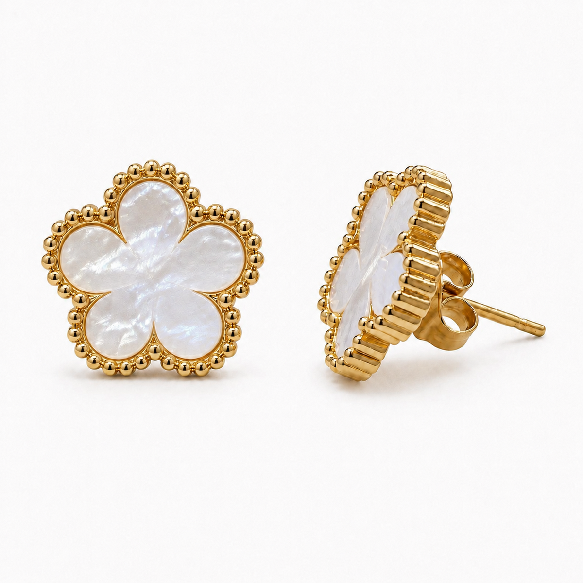 14k Gold Plated Mother-of-Pearl Flower Stud Earrings