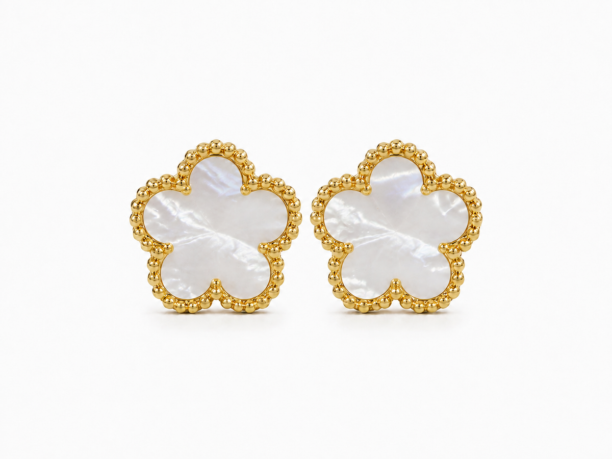 14k Gold Plated Mother-of-Pearl Flower Stud Earrings
