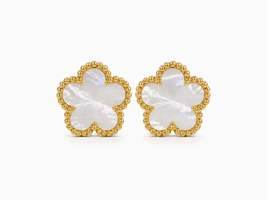 14k Gold Plated Mother-of-Pearl Flower Stud Earrings