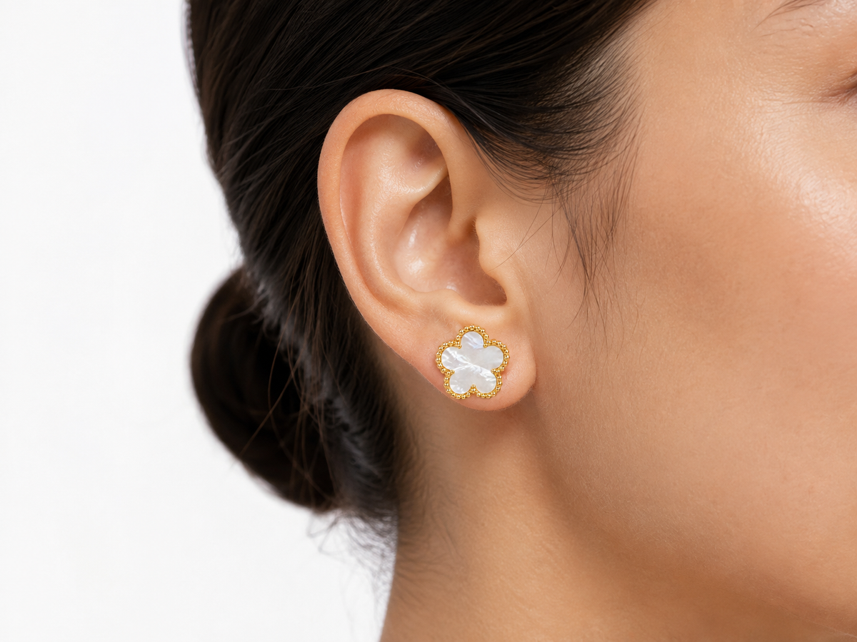14k Gold Plated Mother-of-Pearl Flower Stud Earrings