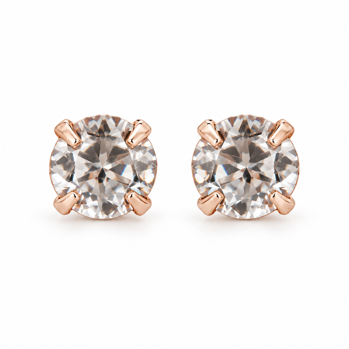 Rose-Gold Heart and Crystal Stud Earring Set
