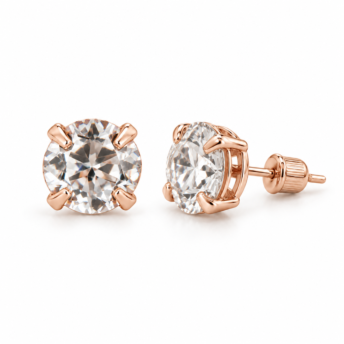 Rose-Gold Heart and Crystal Stud Earring Set