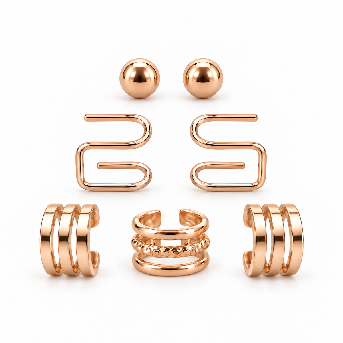 Rose-Gold-Tone Mixed Stud &amp; Ear Cuff Collection – 7 Pieces