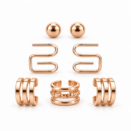 Rose-Gold-Tone Mixed Stud &amp; Ear Cuff Collection – 7 Pieces