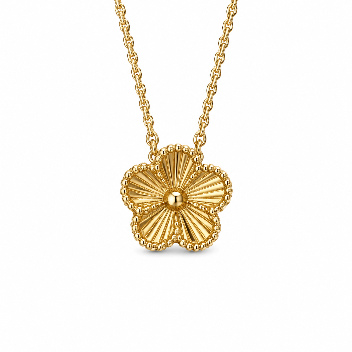14K Gold Plated Stainless Steel Clover Pendant Necklace
