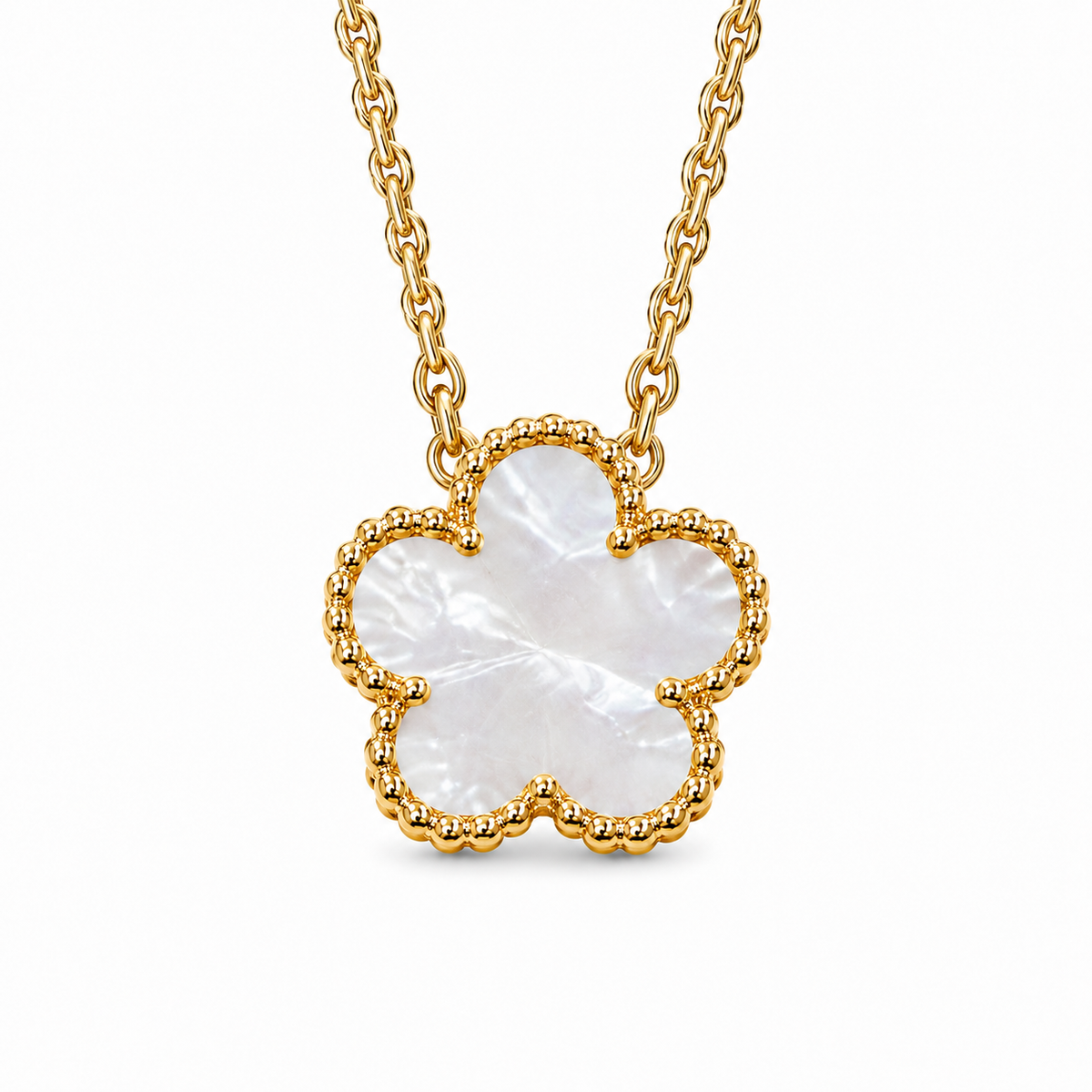 14k Gold Plated Mother-of-Pearl Flower Necklace