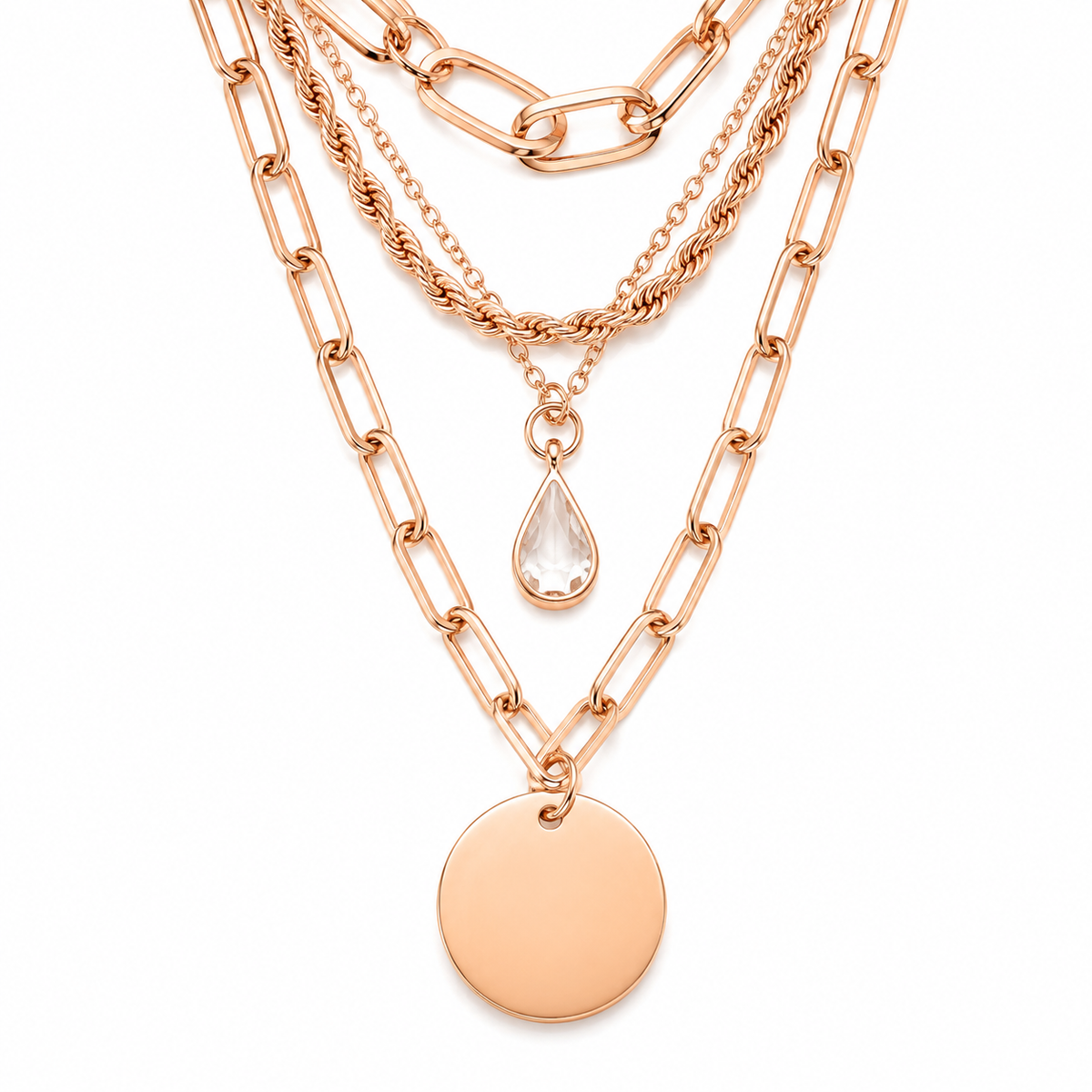 Rose-Gold Four-Layer Pendant Necklace
