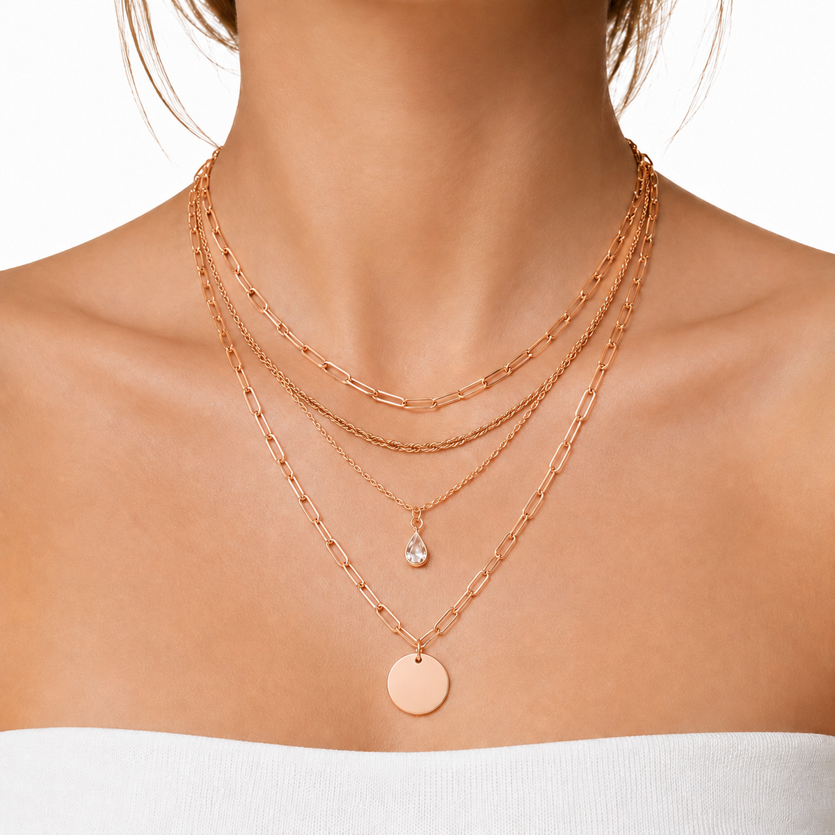 Rose-Gold Four-Layer Pendant Necklace