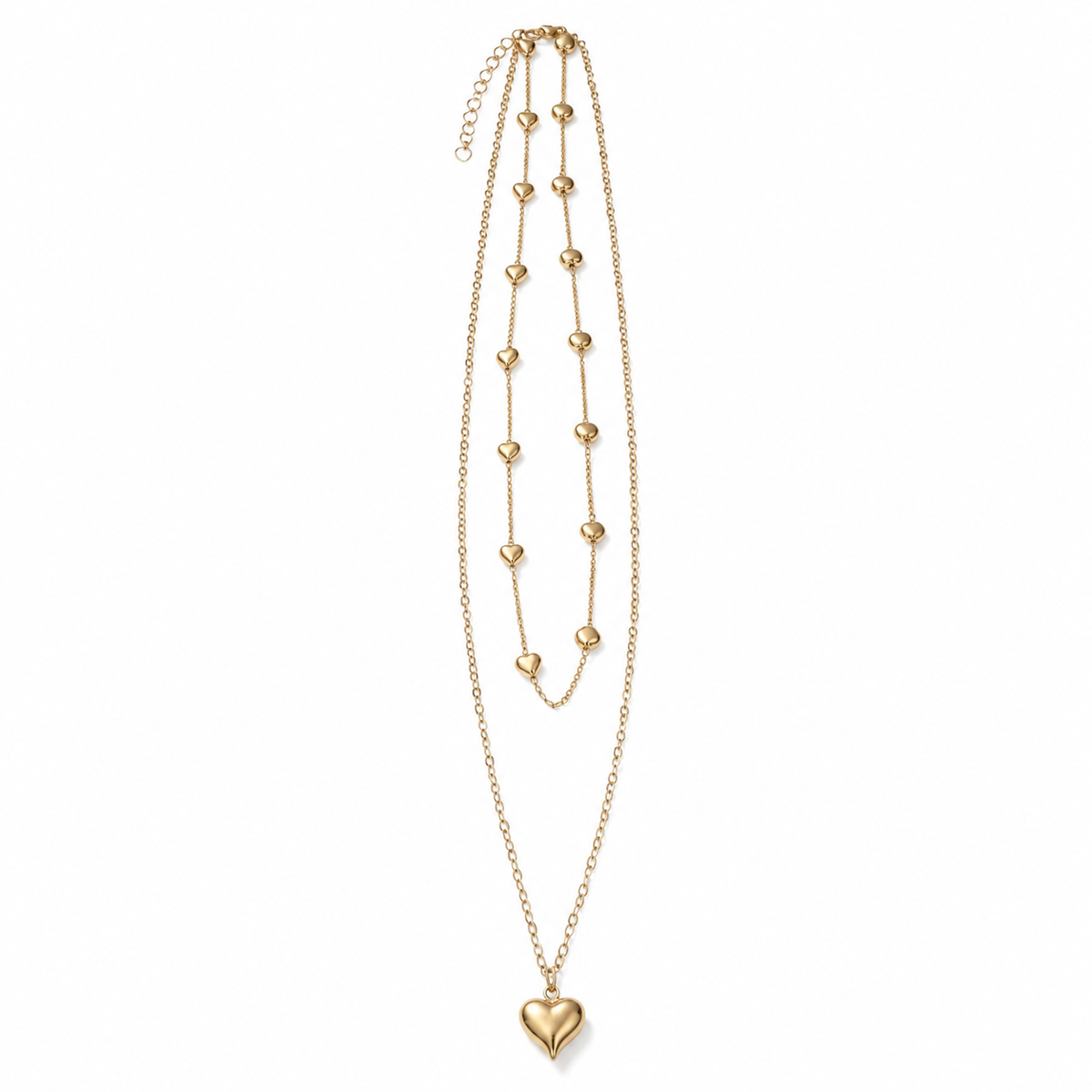 Gold-Tone Layered Puffy Heart Necklace – 10 to 12 Inches