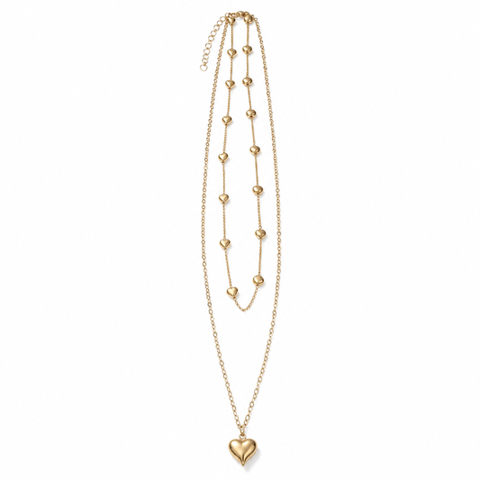 Gold-Tone Layered Puffy Heart Necklace – 10 to 12 Inches