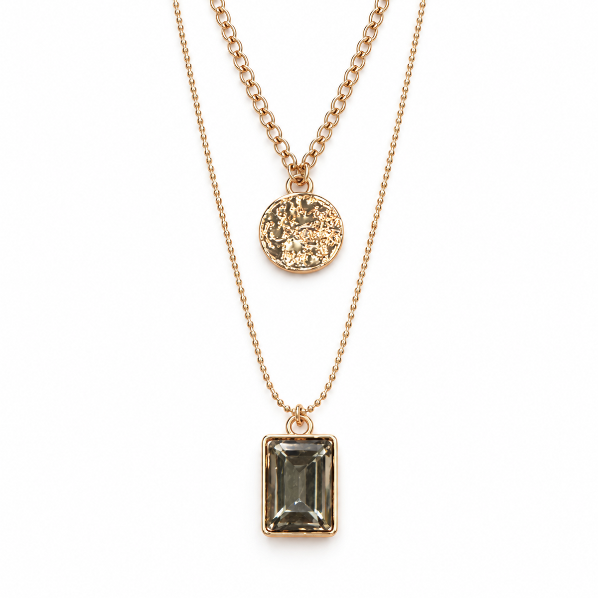 Mixed-Metal Triple-Layer Pendant Necklace
