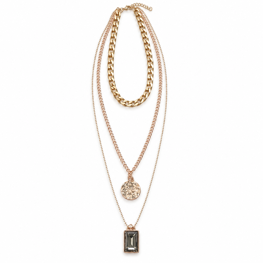 Mixed-Metal Triple-Layer Pendant Necklace