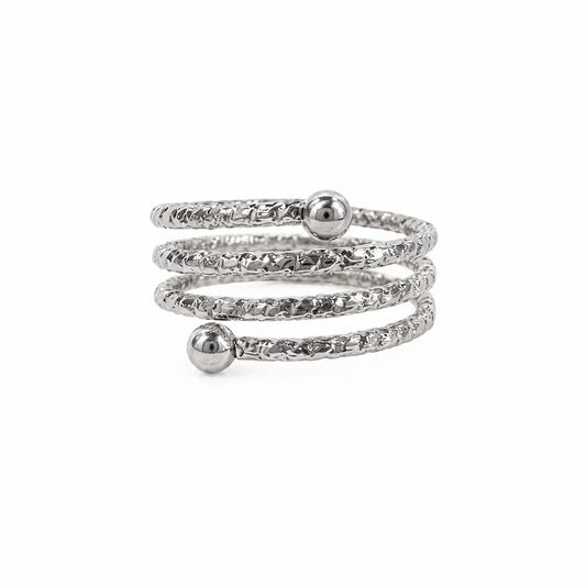 Silver-Tone Textured Spiral Ring