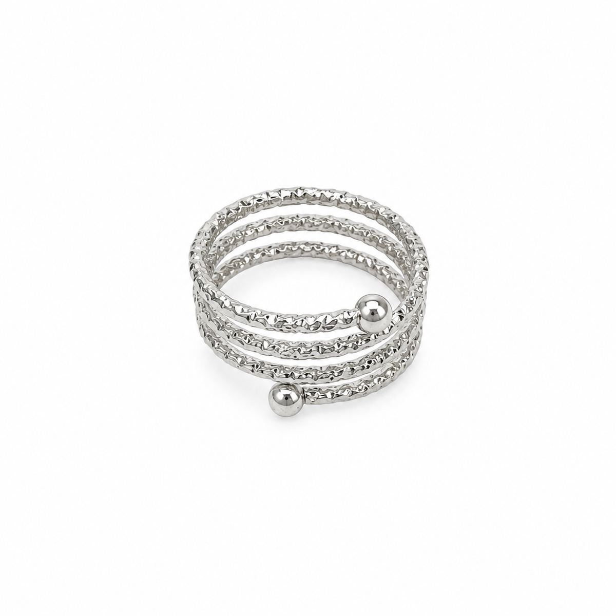 Silver-Tone Textured Spiral Ring