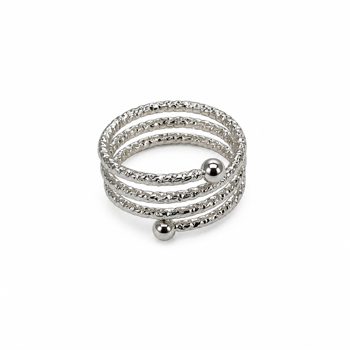 Silver-Tone Textured Spiral Ring