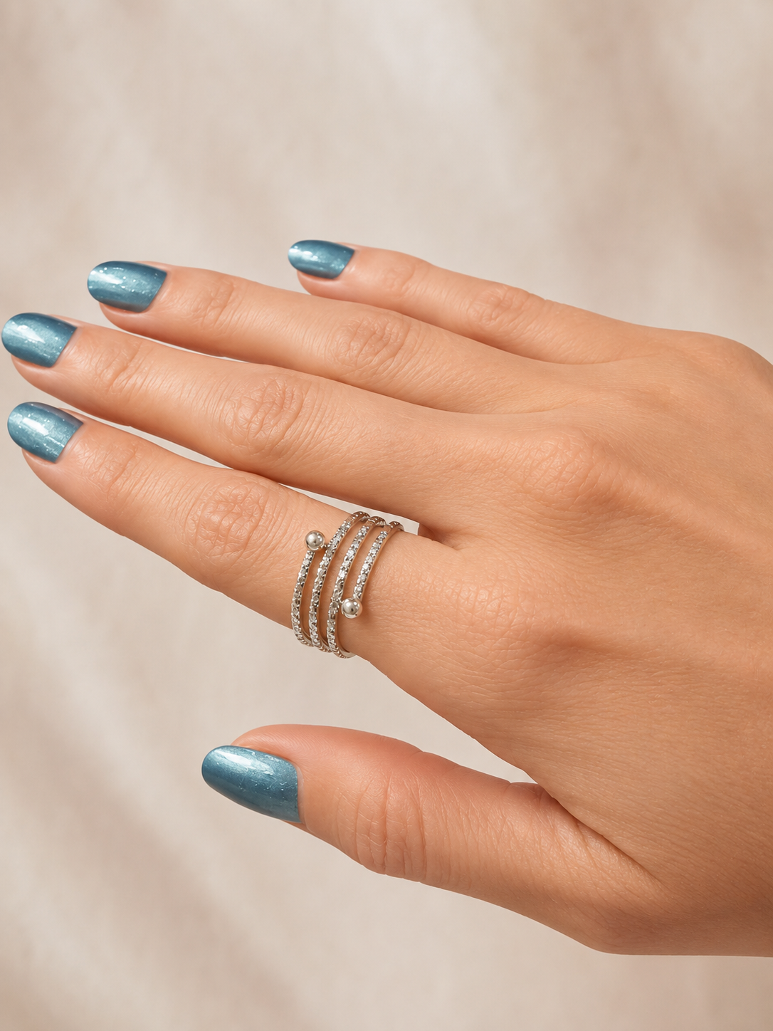 Silver-Tone Textured Spiral Ring