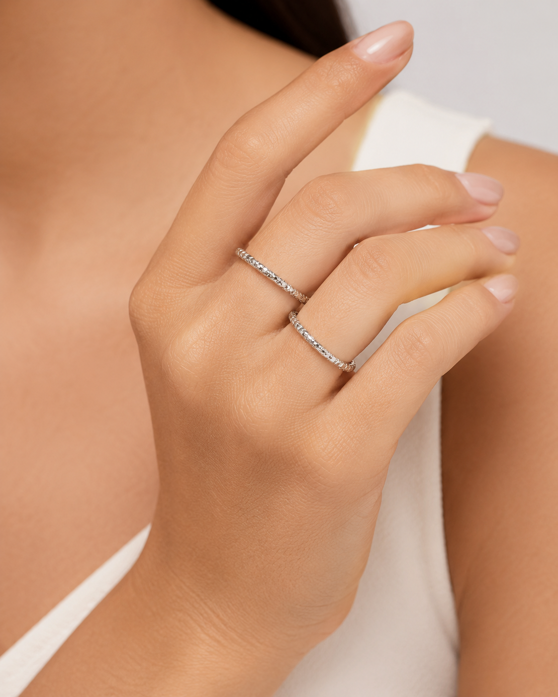 Silver-Tone Textured Wrap Ring Set – 2 Separate Rings