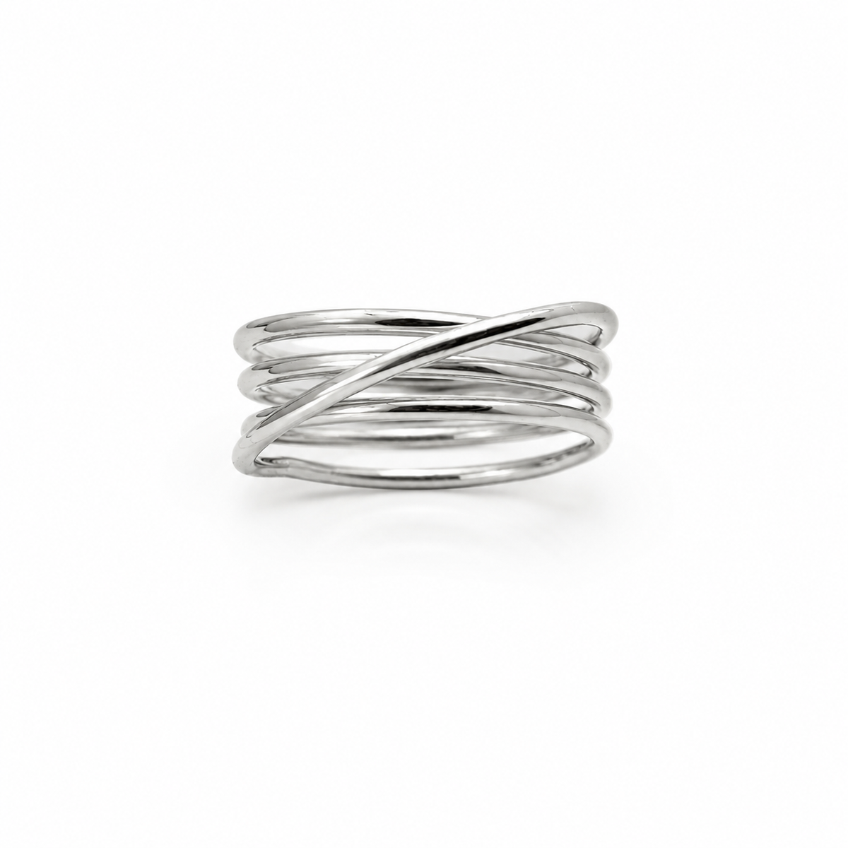 Silver-Tone Multi-Band Crossover Ring